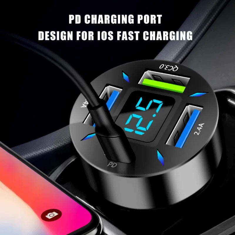 WMY-C177 PD+QC3.0+2.4A Four Port Fast Charging Car Charger for Phone / Camera / Tablet WMY-C177 PD+QC3.0+2.4A Four Port Fast Charging Car Charger for Phone / Camera / Tablet